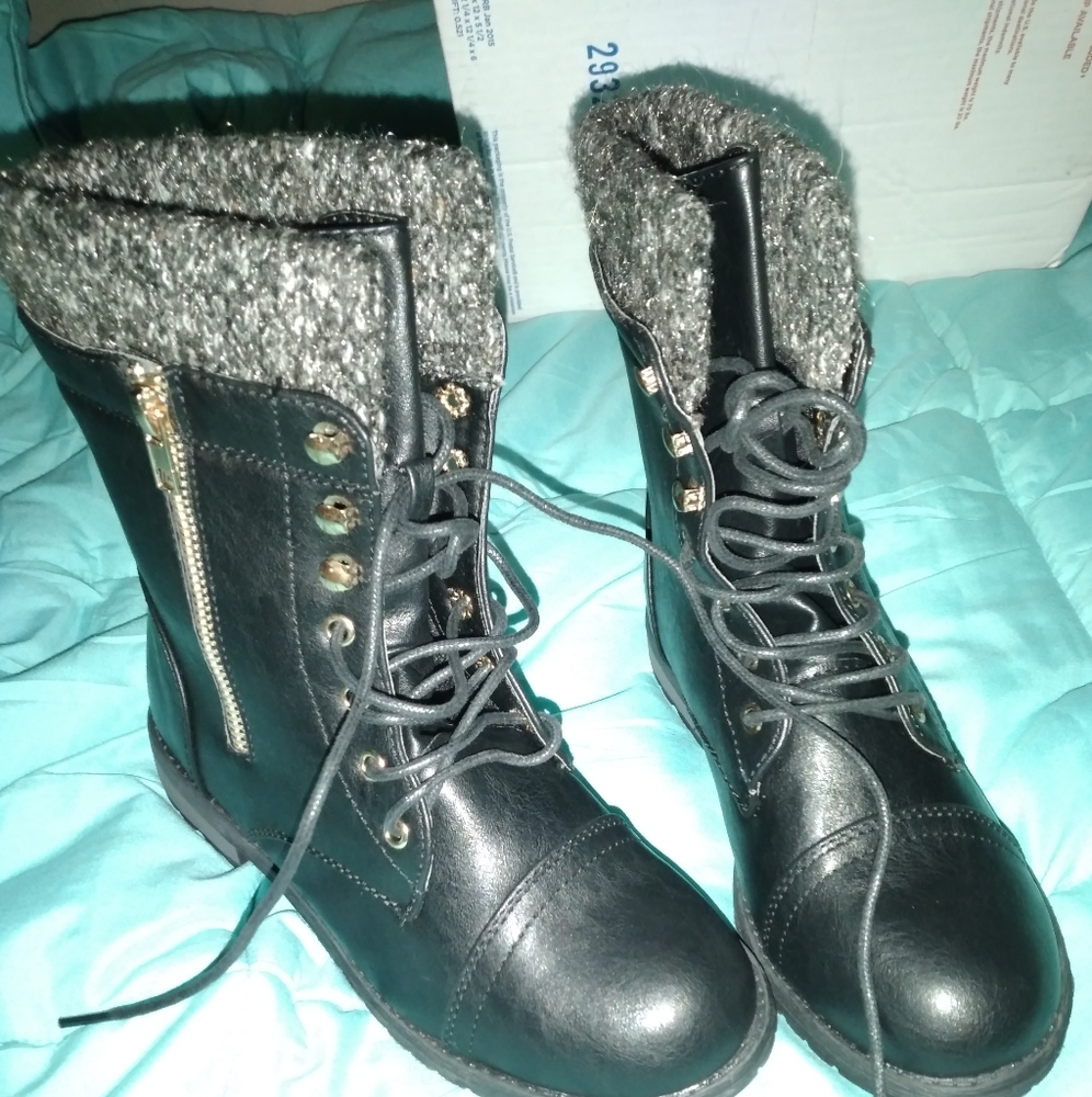 Girls black combat boots